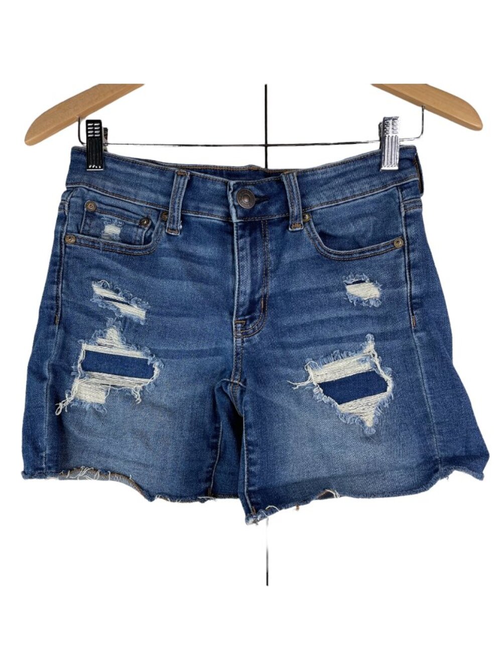 American Eagle Shorts Size 4 Ne(x)t Level Stretch Jean Distressed Denim Blue